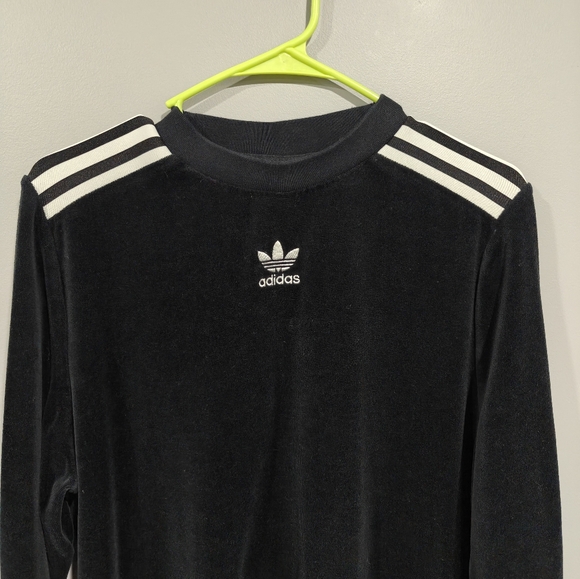 🐢 Adidas Black Bodycon Long Sleeve Velour Dress with White Accents Size XL - Picture 10 of 12